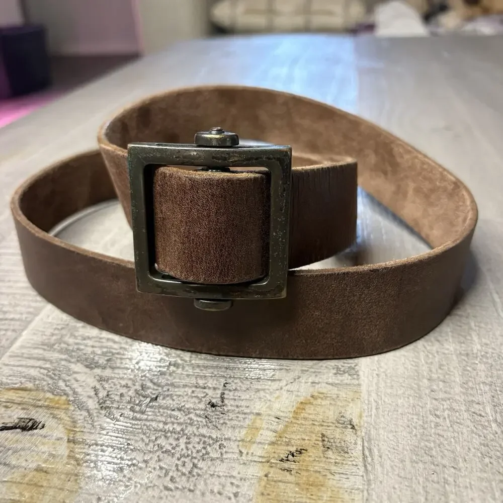 Ratchet Belt Leather Brass Brown Holeless Slide Distressed 38-44